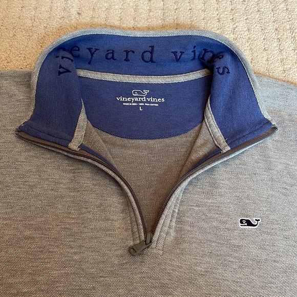 Vineyard Vines Saltwater Quarter zip gray 100% cotton pullover - Picture 2 of 4